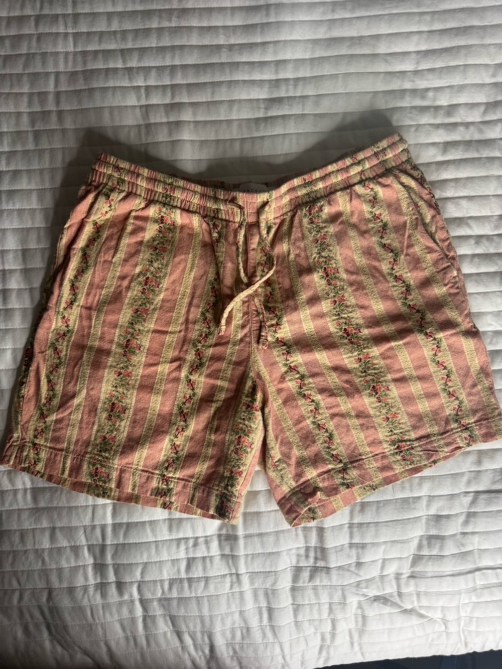 PACSUN Pink and Cream Striped Floral Drawstring Shorts
